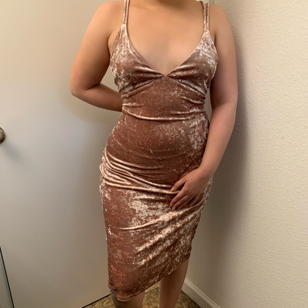 Pink velvet midi dress